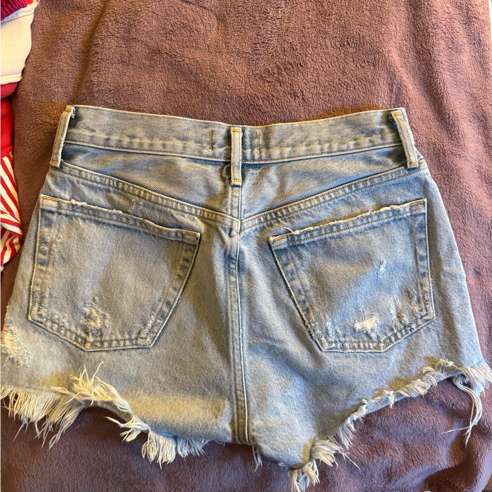Agolde Light Blue Distressed Jean Shorts